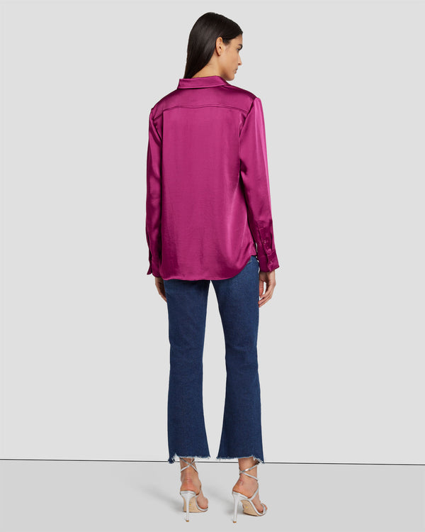 7 For All Mankind Satin Button Up Shirt Tops