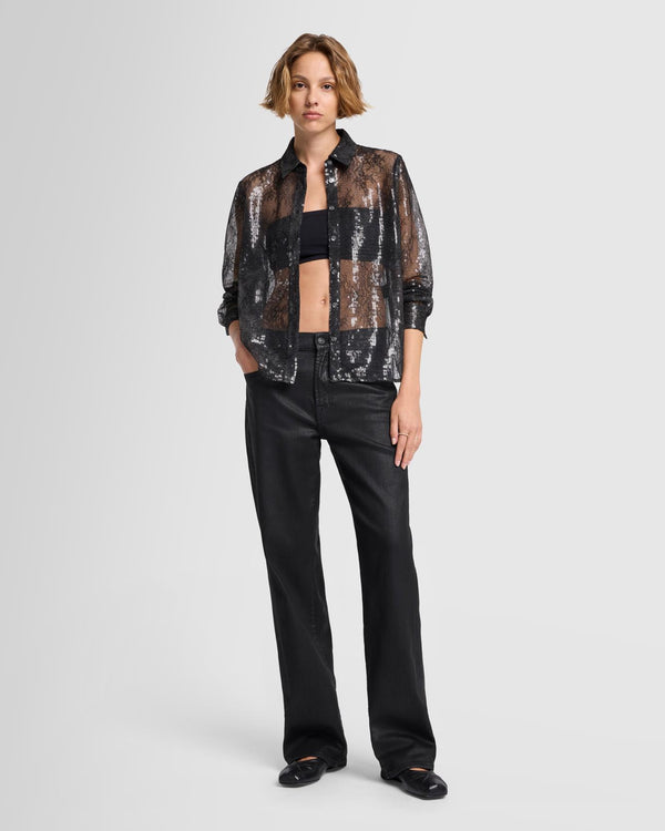 7 For All Mankind Sheer Sequinned Lace Shirt Tops