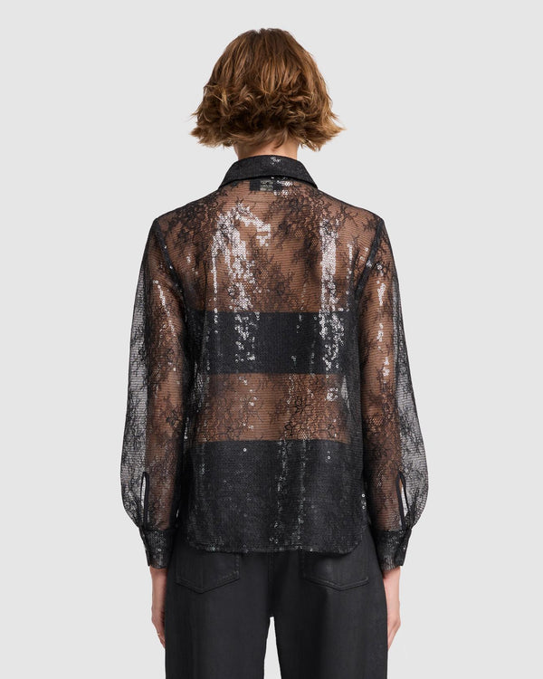 7 For All Mankind Sheer Sequinned Lace Shirt Tops