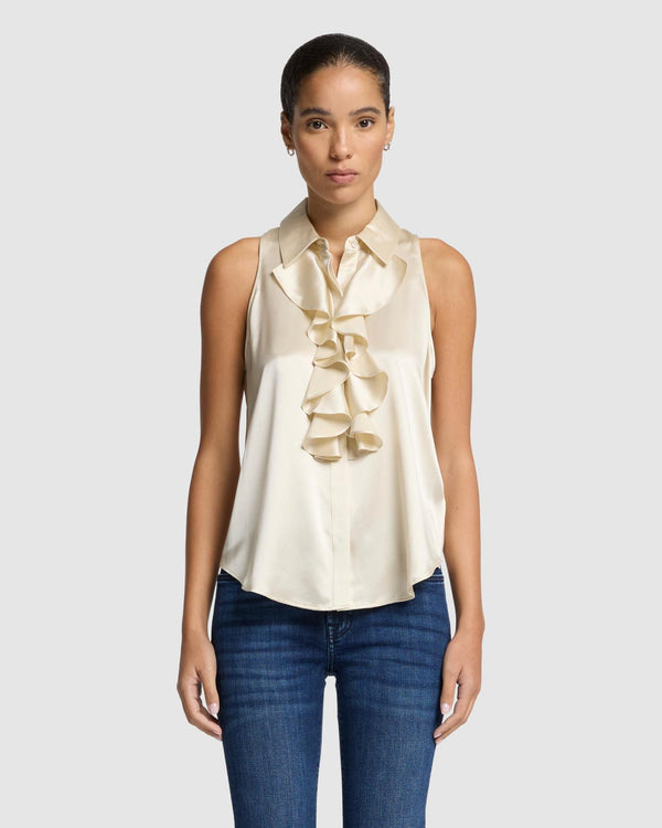 7 For All Mankind Silk Ruffle Bow Halter Top Tops