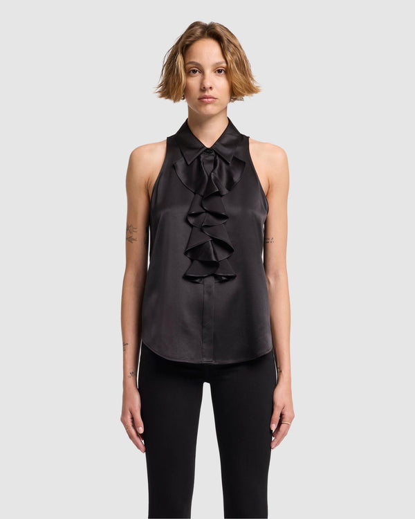 7 for all mankind Silk Ruffle Bow Halter Top Tops