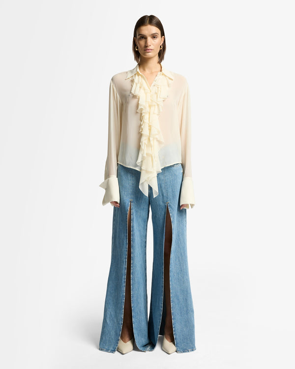 7 For All Mankind Silk Ruffle Shirt Tops