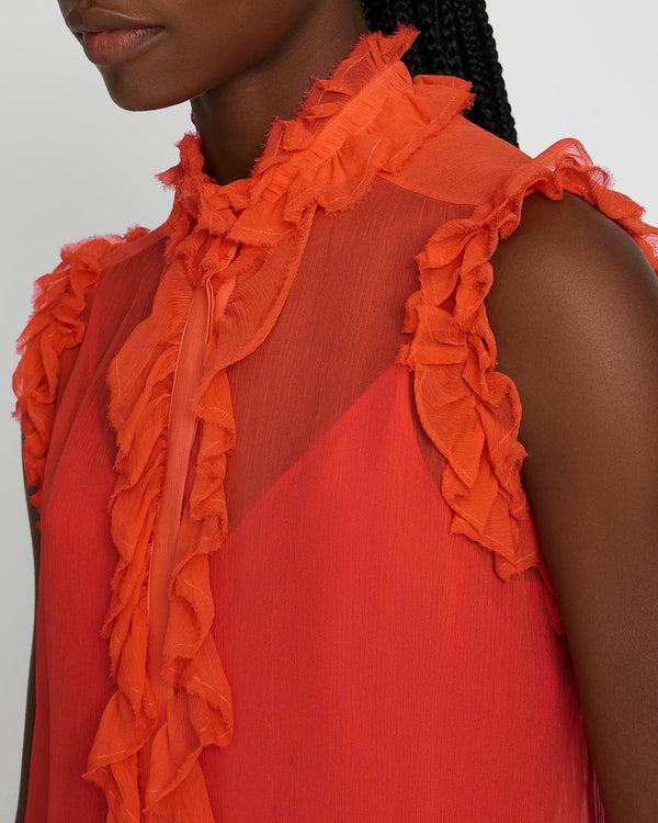 7 For All Mankind Silk Sleeveless Ruffle Top Tops