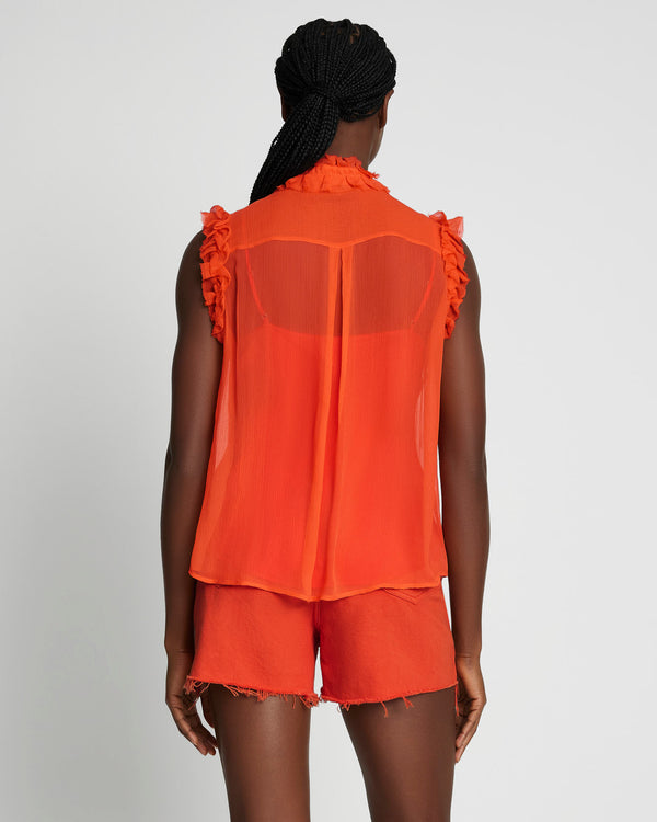 7 For All Mankind Silk Sleeveless Ruffle Top Tops