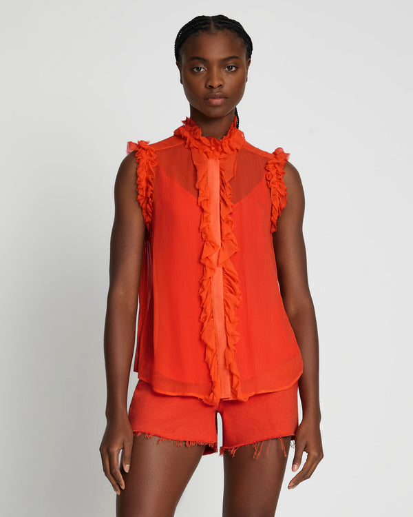 7 for all mankind Silk Sleeveless Ruffle Top Tops