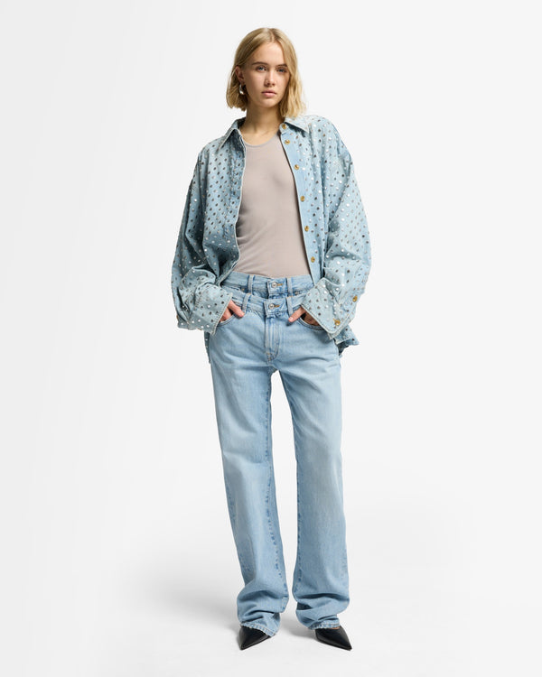 7 For All Mankind Studded Denim Overshirt Tops