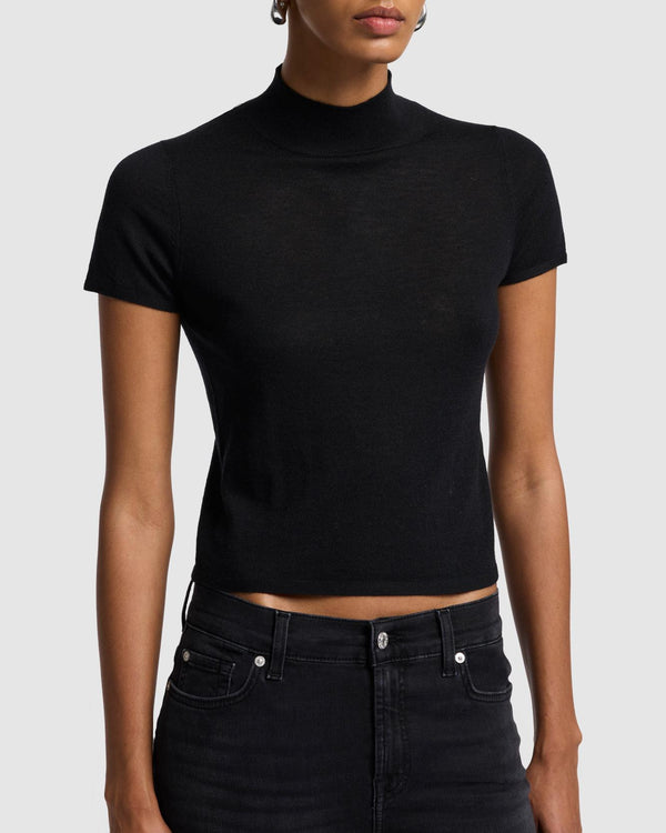 7 For All Mankind Cashmere Mock Neck Short Sleeve Sweater Sweaters