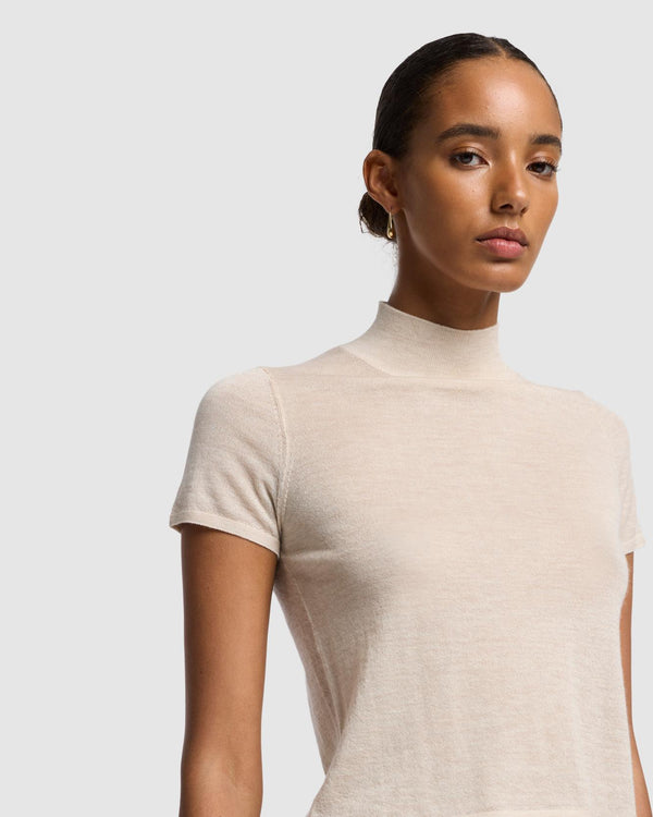 7 For All Mankind Cashmere Mock Neck Short Sleeve Sweater Sweaters