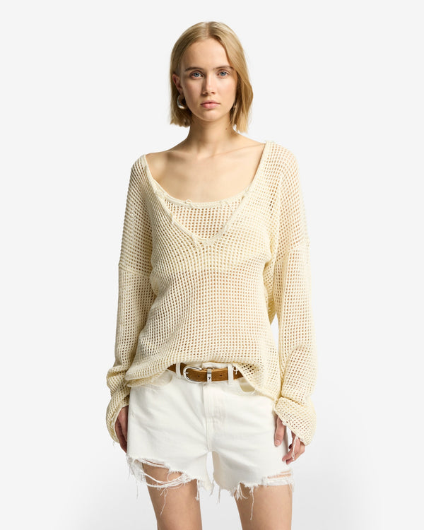 7 For All Mankind Deep V-Neck Open Knit Pullover Sweaters