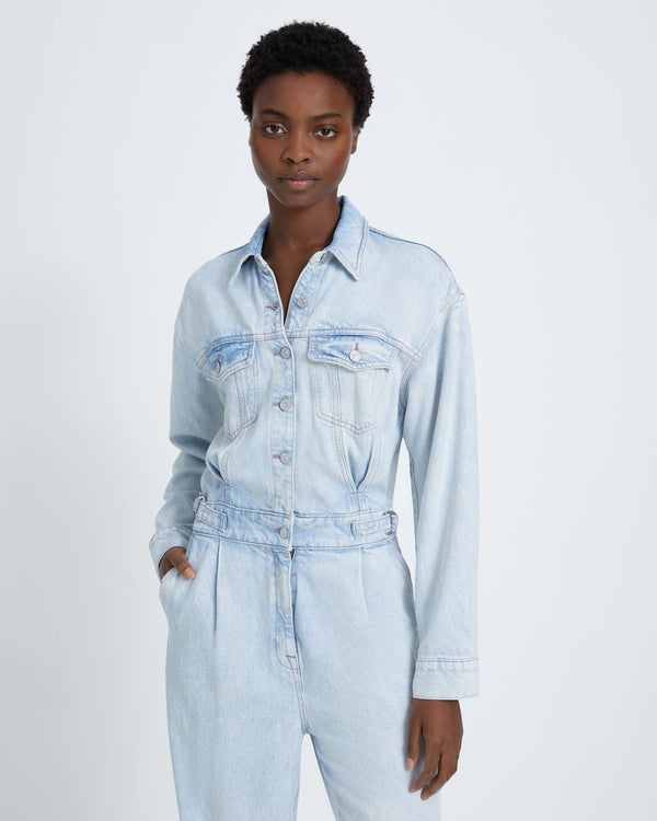 7 For All Mankind Denim Lustre Balloon Sleeve Jumpsuit Jumpsuits