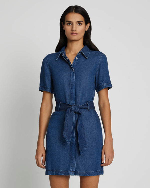 7 For All Mankind Denim Lustre Belted Shirtdress Dresses