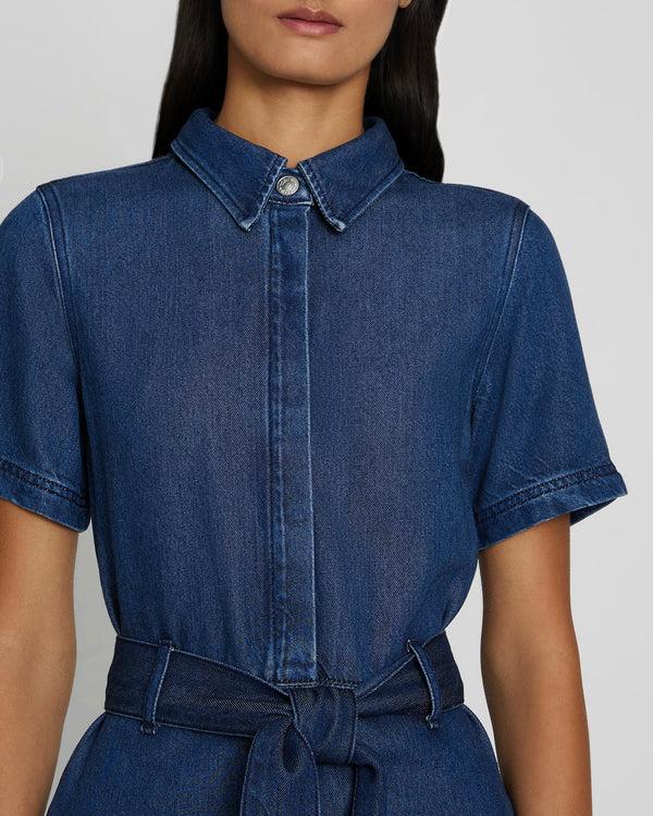 7 For All Mankind Denim Lustre Belted Shirtdress Dresses