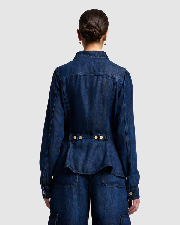 7 For All Mankind Denim Lustre Flounce Trucker Jacket Denim Jackets