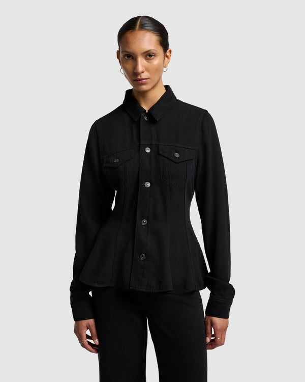 7 for all mankind Denim Lustre Flounce Trucker Jacket Denim Jackets