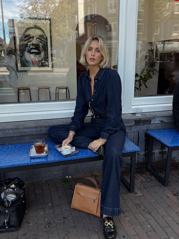 7 For All Mankind Denim Lustre Long Sleeve Jumpsuit Jumpsuits