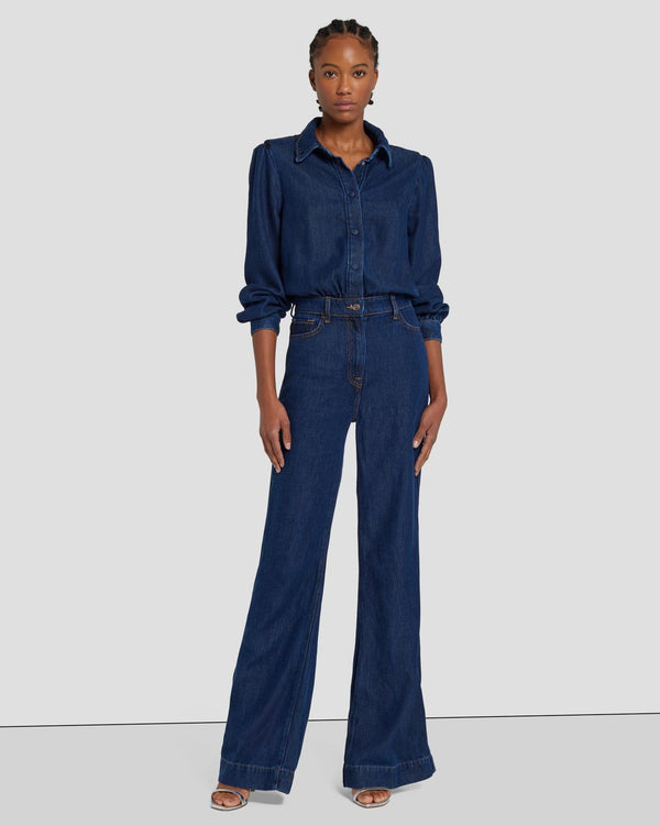 7 for all mankind Denim Lustre Long Sleeve Jumpsuit Jumpsuits