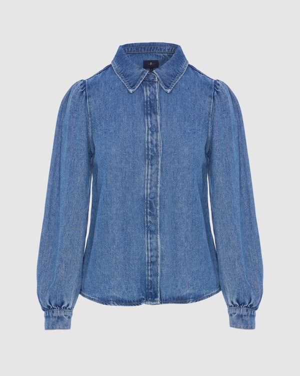 7 for all mankind Denim Lustre Puff Sleeve Shirt Tops