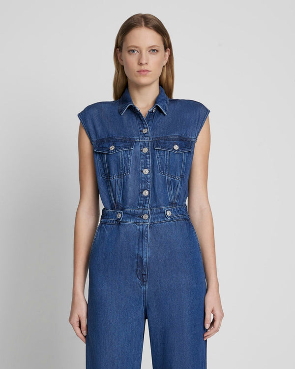 7 For All Mankind Denim Lustre Sleeveless Balloon Jumpsuit Jumpsuits