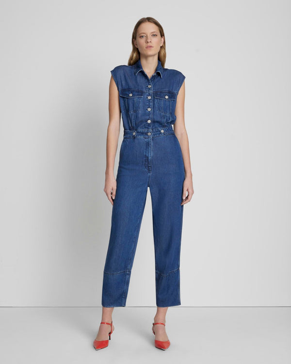 7 for all mankind Denim Lustre Sleeveless Balloon Jumpsuit Jumpsuits