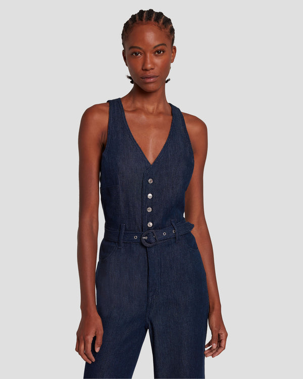 7 For All Mankind Denim Lustre Tailored Wide Leg Jumpsuit Jumpsuits