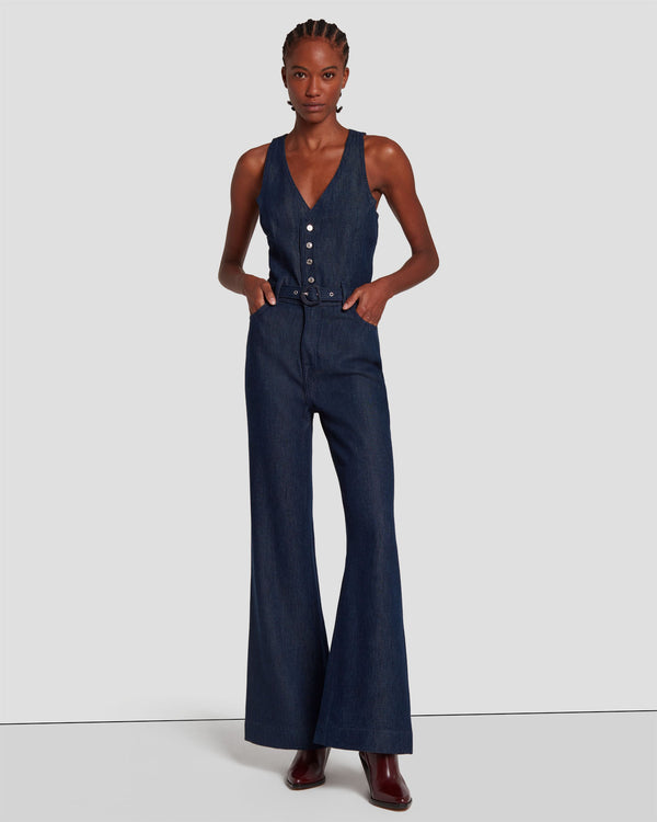7 For All Mankind Denim Lustre Tailored Wide Leg Jumpsuit Jumpsuits