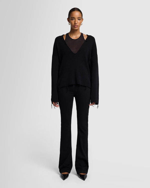 7 For All Mankind Distressed Knit Deep V-neck Pullover Tops