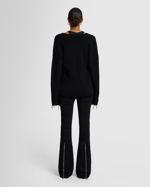 7 For All Mankind Distressed Knit Deep V-neck Pullover Tops