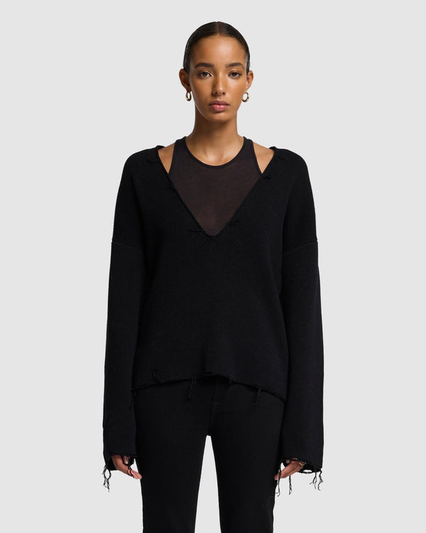 7 for all mankind Distressed Knit Deep V-neck Pullover Tops