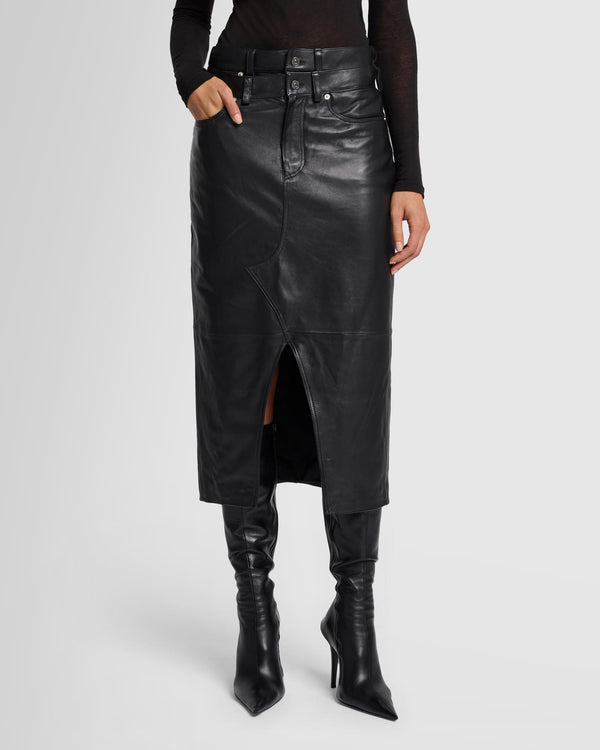 7 For All Mankind Double Waist Italian Leather Skirt Skirts