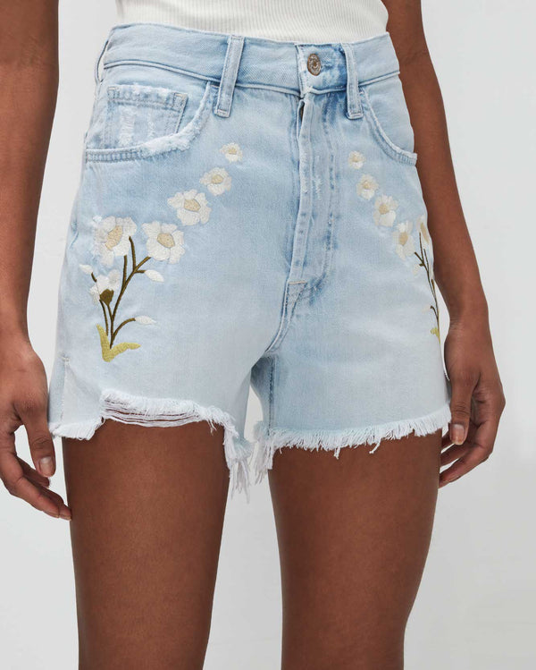 7 For All Mankind Easy Ruby Short With Distress And Embroidery Shorts