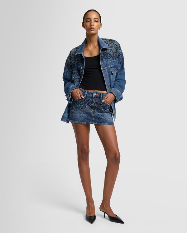 7 For All Mankind Elena Crystal Denim Mini Skirt Skirts