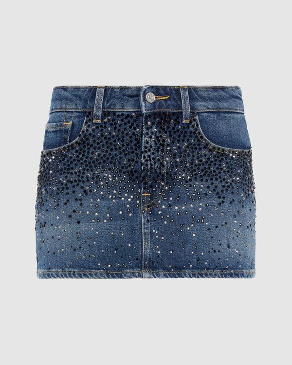 7 for all mankind Elena Crystal Denim Mini Skirt Skirts