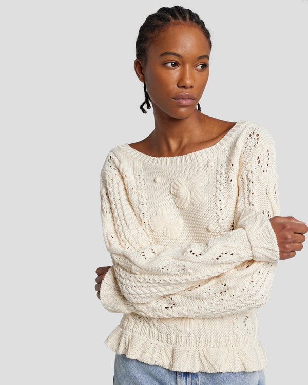 7 For All Mankind Floral Cable Knit Sweater Sweaters