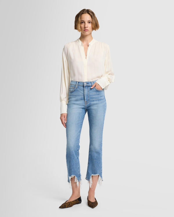 7 For All Mankind High Waist Slim Kick With Long Side Hem And Destroy Jeans