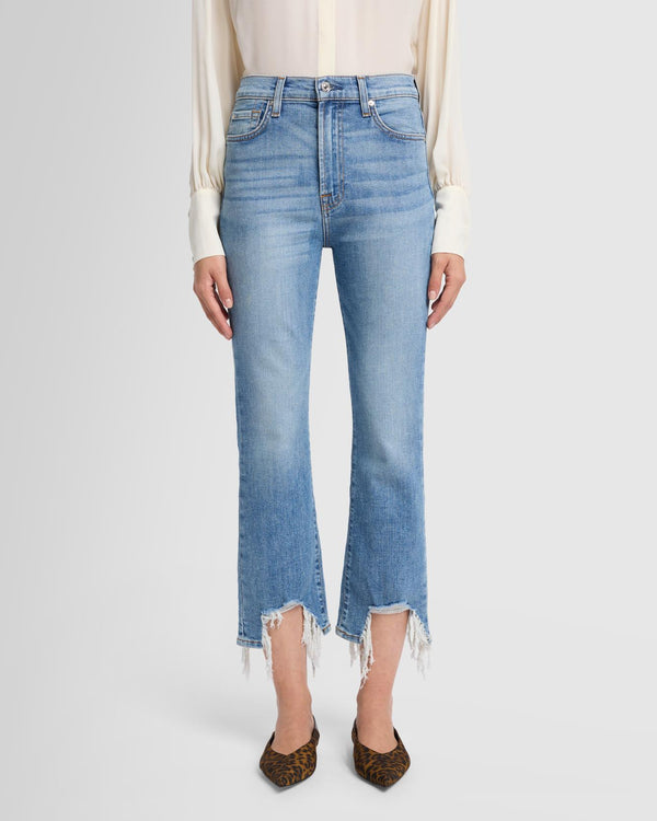 7 For All Mankind High Waist Slim Kick With Long Side Hem And Destroy Jeans