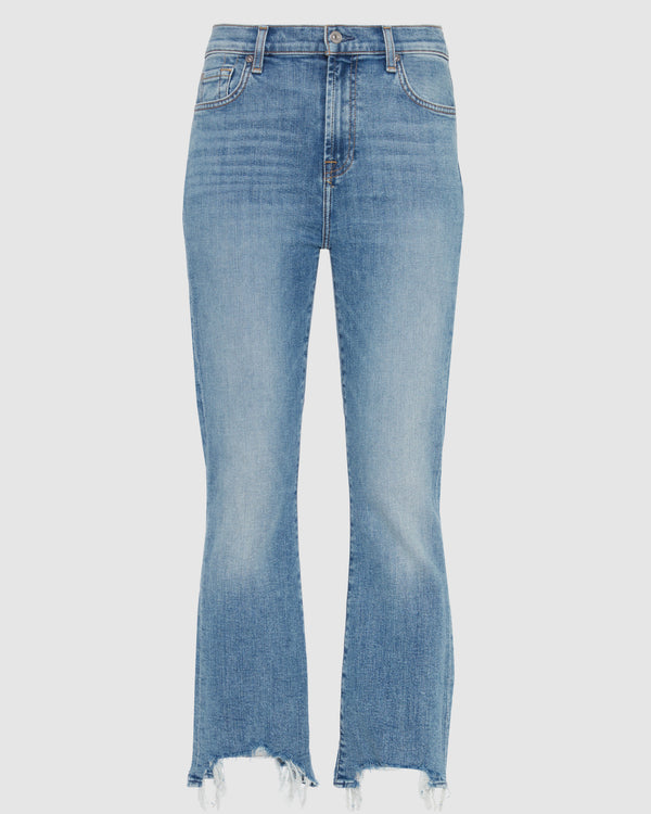 7 for all mankind High Waist Slim Kick with Long Side Hem and Destroy Jeans