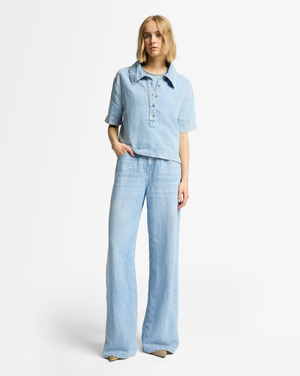 7 For All Mankind Indigo Linen Belted Wide Leg Jeans