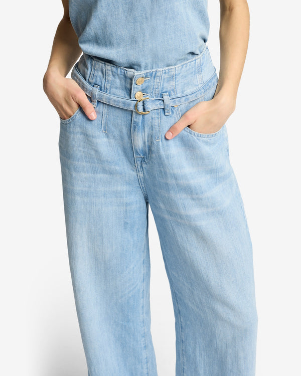 7 For All Mankind Indigo Linen Belted Wide Leg Jeans