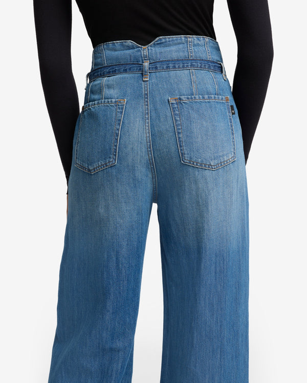 7 For All Mankind Indigo Linen Belted Wide Leg Jeans
