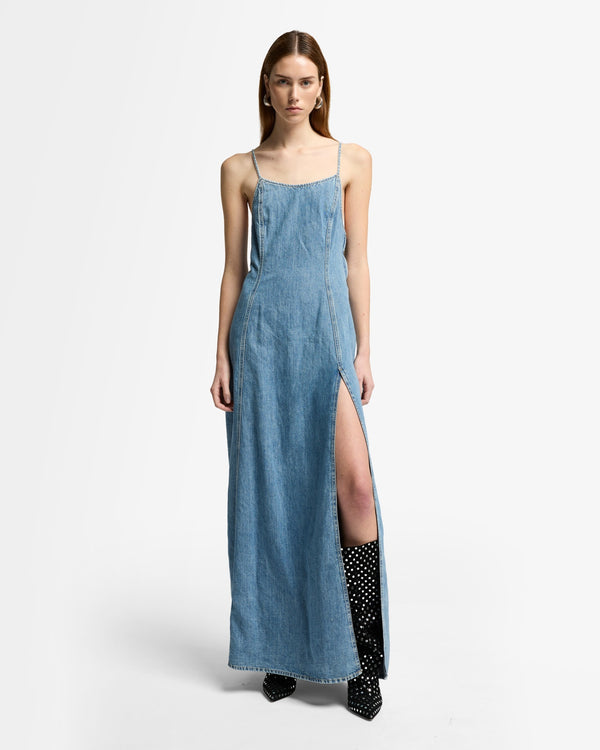 7 For All Mankind Indigo Linen Sleeveless Maxi Dress Dresses