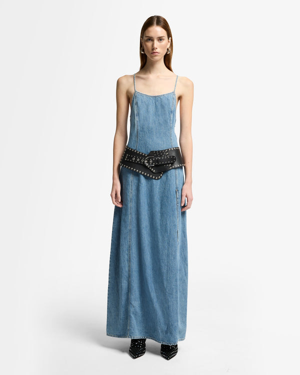 7 For All Mankind Indigo Linen Sleeveless Maxi Dress Dresses