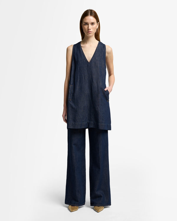 7 For All Mankind Indigo Linen V-Neck Dress Dresses