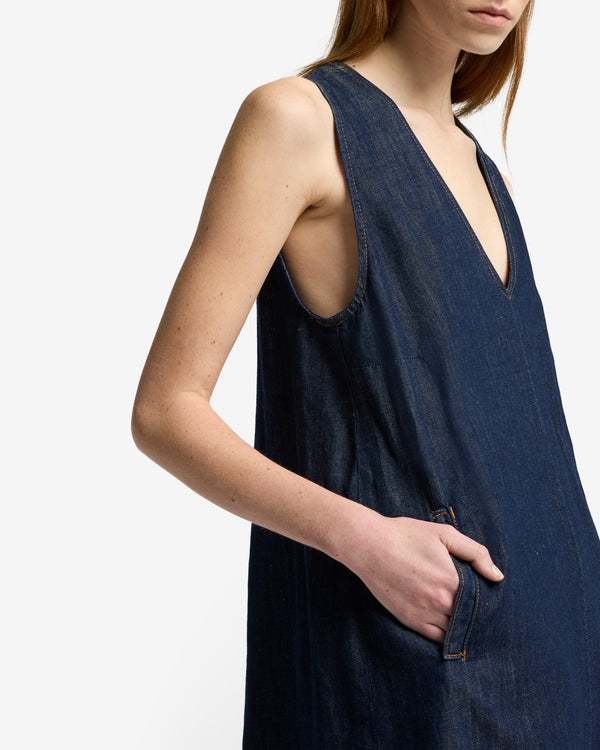 7 For All Mankind Indigo Linen V-Neck Dress Dresses
