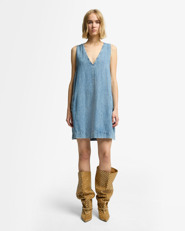 7 For All Mankind Indigo Linen V-Neck Dress Dresses