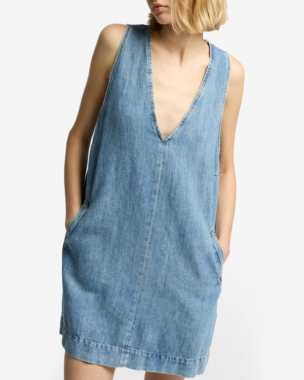 7 For All Mankind Indigo Linen V-Neck Dress Dresses