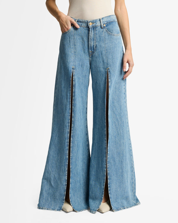 7 For All Mankind Indigo Linen Willow Palazzo Wide Leg Jeans