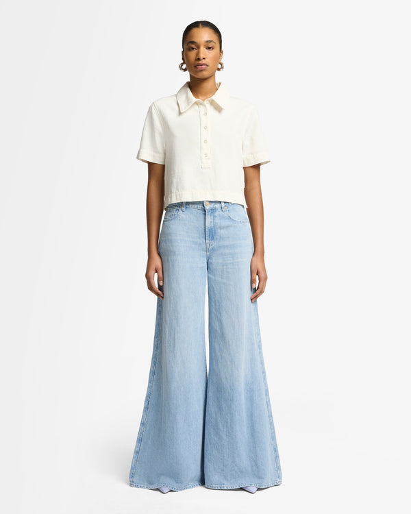 7 For All Mankind Indigo Linen Willow Palazzo Wide Leg Jeans