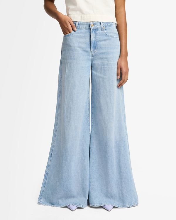 7 For All Mankind Indigo Linen Willow Palazzo Wide Leg Jeans