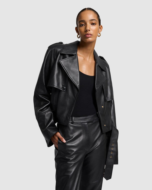 7 For All Mankind Italian Leather Cropped Moto Jacket Jackets