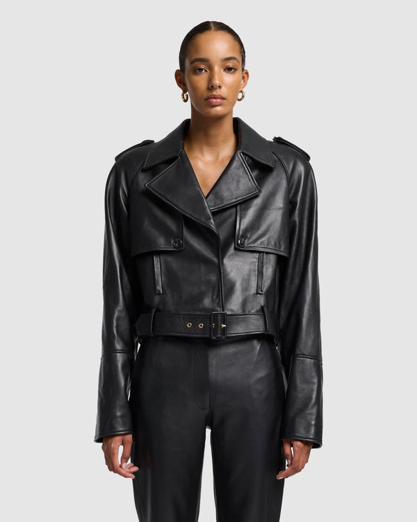 7 For All Mankind Italian Leather Cropped Moto Jacket Jackets